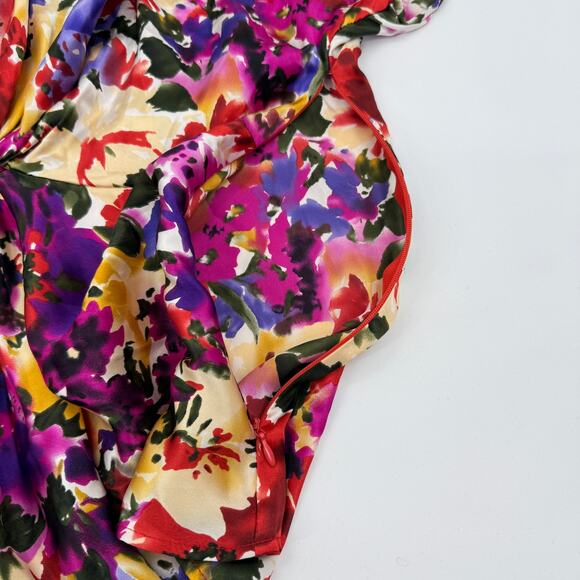 ANNE KLEIN Women Silk Gathered Front Blouse Size 8P Watercolor V-Neck Suit Layer - Picture 7 of 9